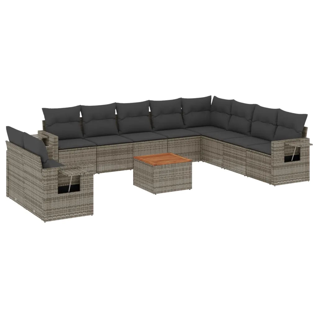Set Divani da Giardino 11 pz con Cuscini in Polyrattan Grigio 3224639