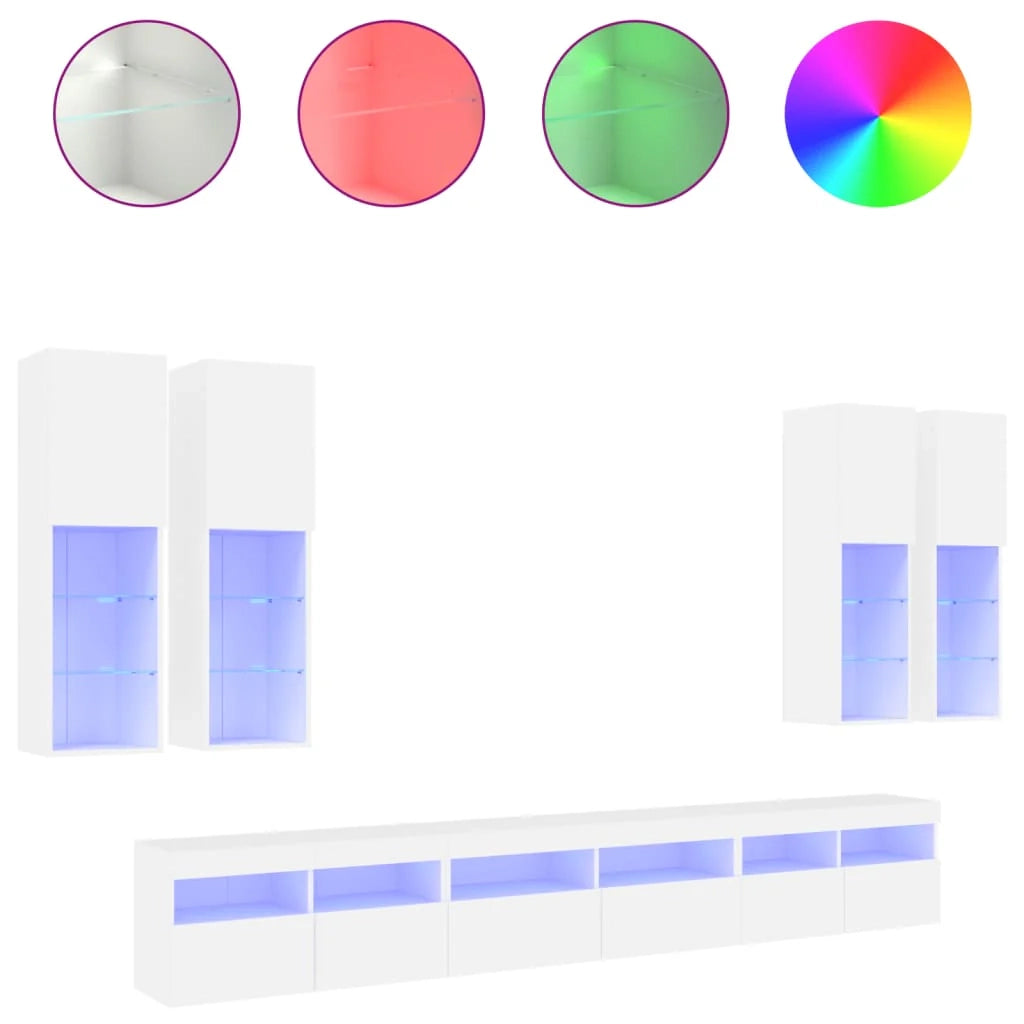 Set di mobili credenza TV soggiorno camera da letto parete soggiorno x 7 pezzi con luci LED bianco 02_0025357