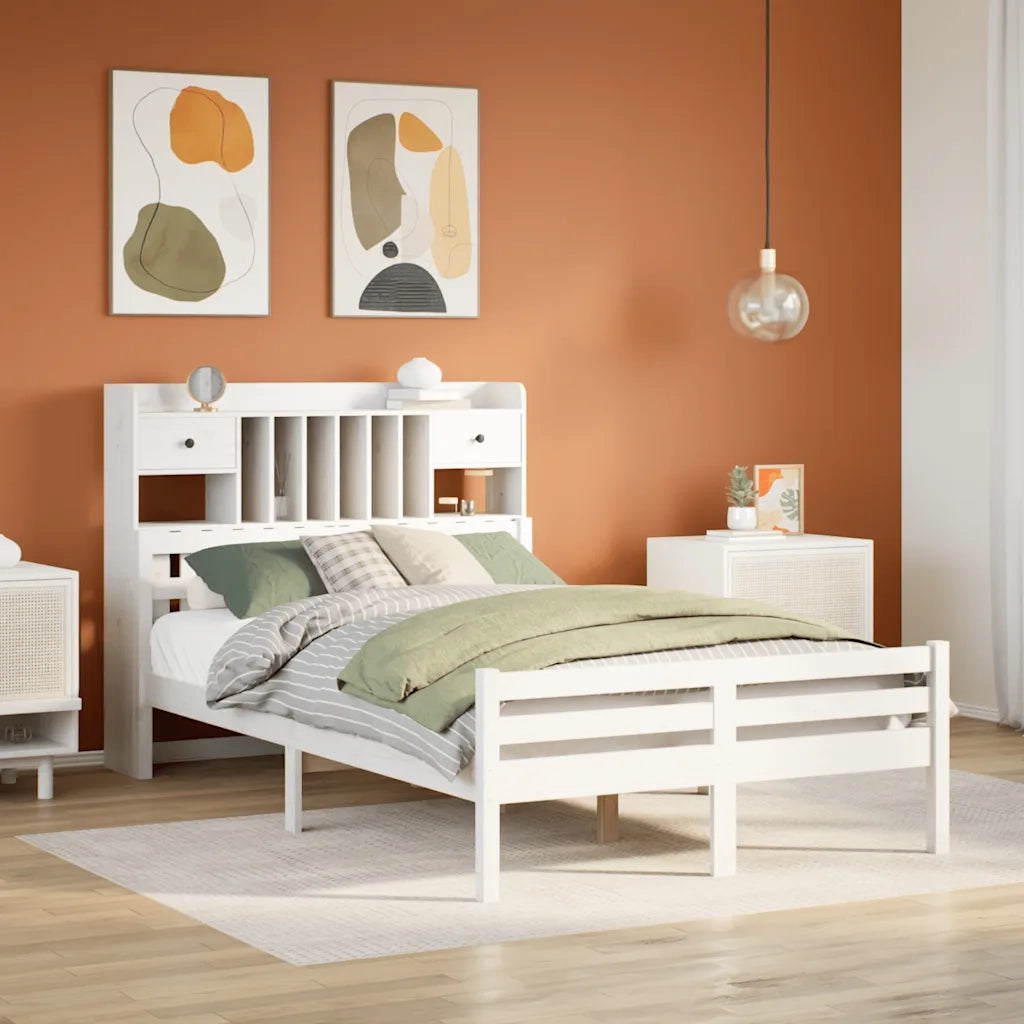 Letto Libreria senza Materasso Bianco 135x190 cm Legno di Pino 3322254