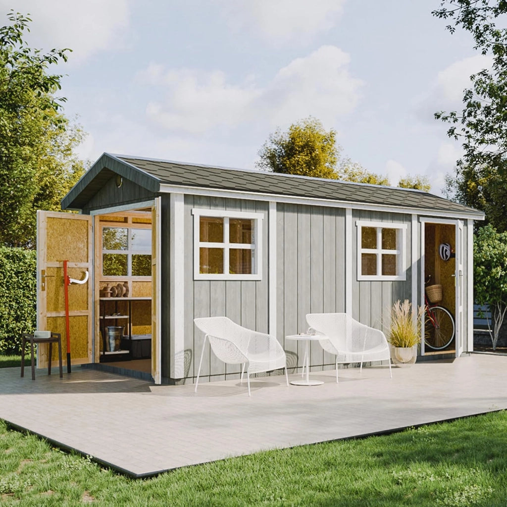 Casetta da giardino di qualit? premium 11,47 m² - H252x250x530 cm - Timbela M915C-TUNDRA GREY