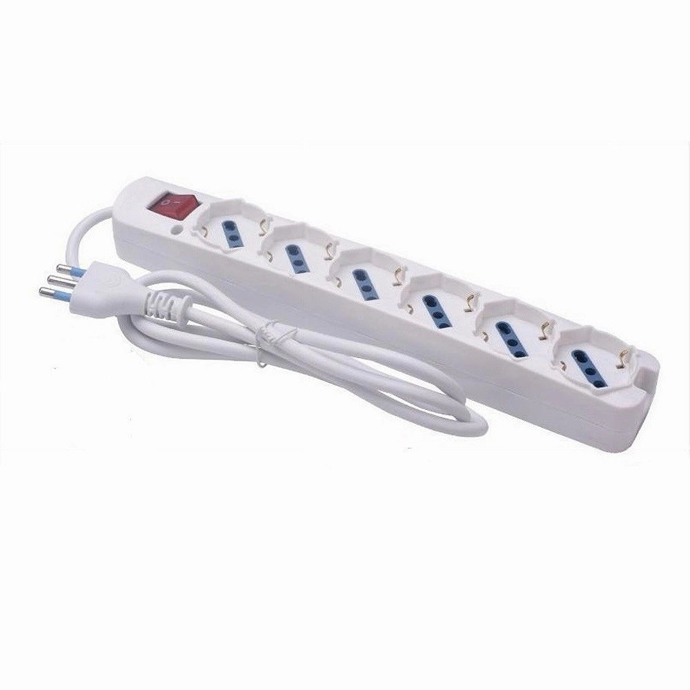 Trade Shop - Multipresa 6 Uscite Universali Spina 16a Cavo 3mt Bianco Con Interruttore 80191n -