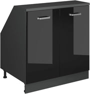 Mobile sottotetto Rion, Nero lucido, 80 x 81.6 cm con 2 porte, carcassa 60 cm profondità, adatto per il salvaspazio sotto tetti spioventi