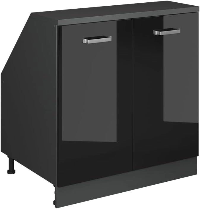 Mobile sottotetto Rion, Nero lucido, 80 x 81.6 cm con 2 porte, carcassa 60 cm profondità, adatto per il salvaspazio sotto tetti spioventi