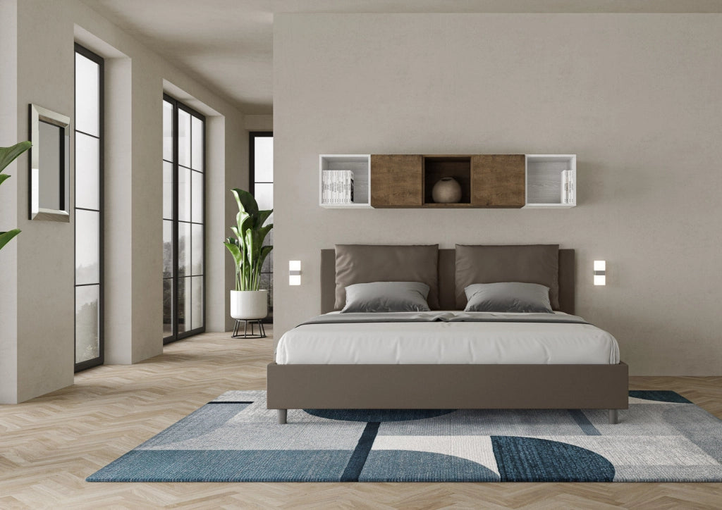 Letto Matrimoniale Extra Large 200x200 cm con Rete e Contenitore Antea Cappuccino