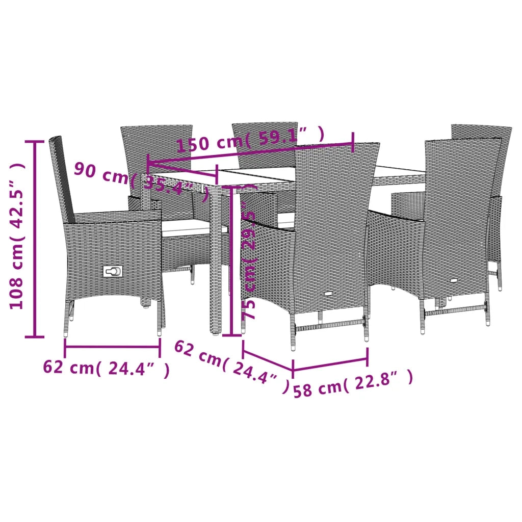 Set da Pranzo da Giardino 7 pz con Cuscini Beige in Polyrattan 3277579