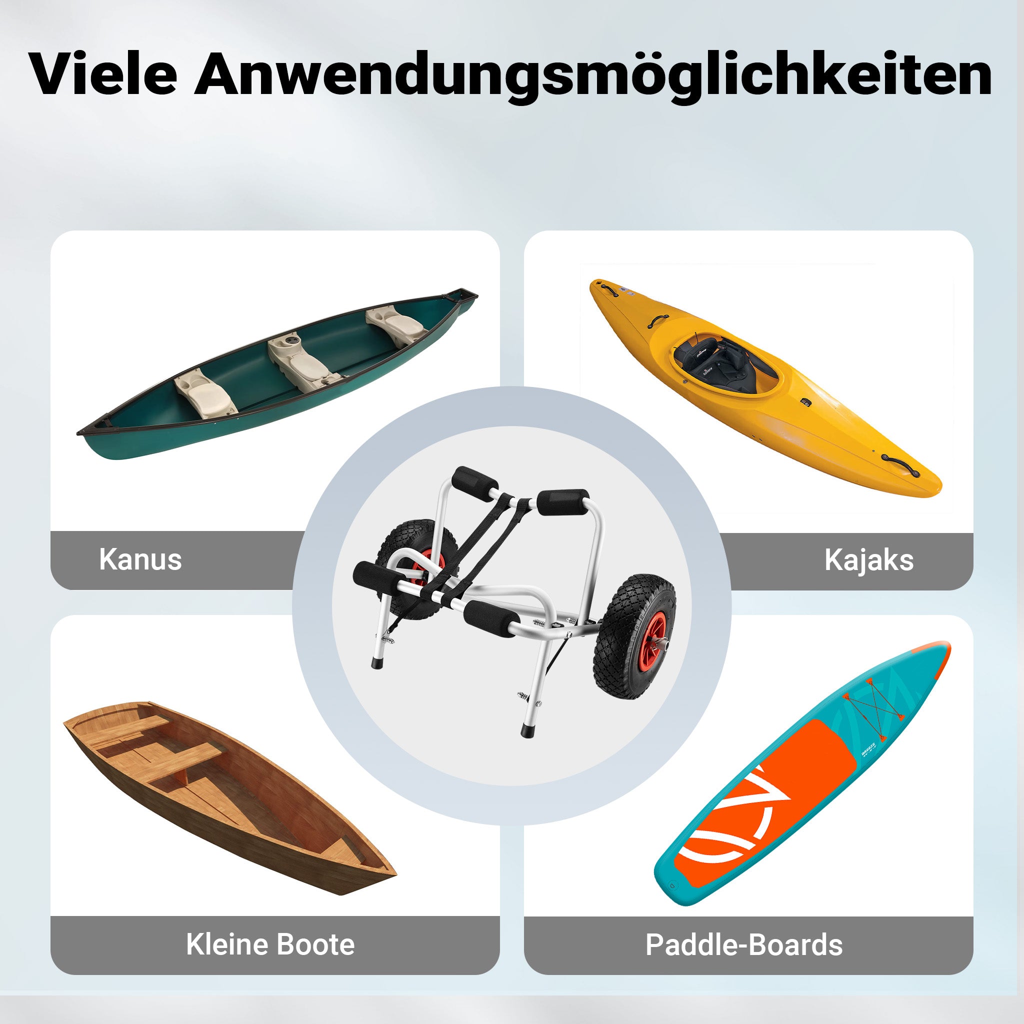 Carrello porta canoa tavola da surf barca Carrellino in alluminio per trasporto Pieghevole