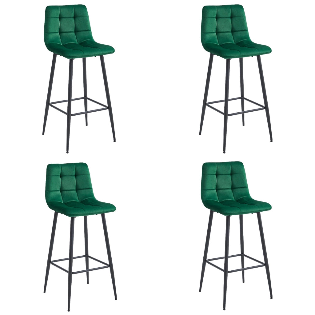 Set di 4 sgabelli da bar Valora TEOTO in velluto verde scuro con gambe in acciaio nero