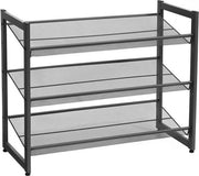 Scaffale per Scarpe in Metallo, con 3 Livelli, Raccordo a Maglia, Piastra Regolabile, Pannelli Orizzontali o Inclinati, Scaffale Ripiegabile, 74 x 62,8 x 30,7 cm, Nero
