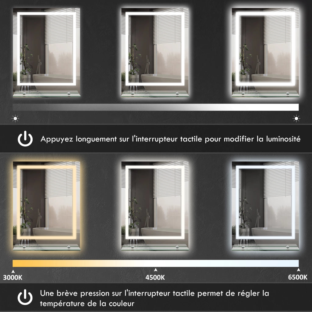 Specchio da Bagno Rettangolare con LED ¨C Xylo ¨C 70x50 cm Luminoso a Parete