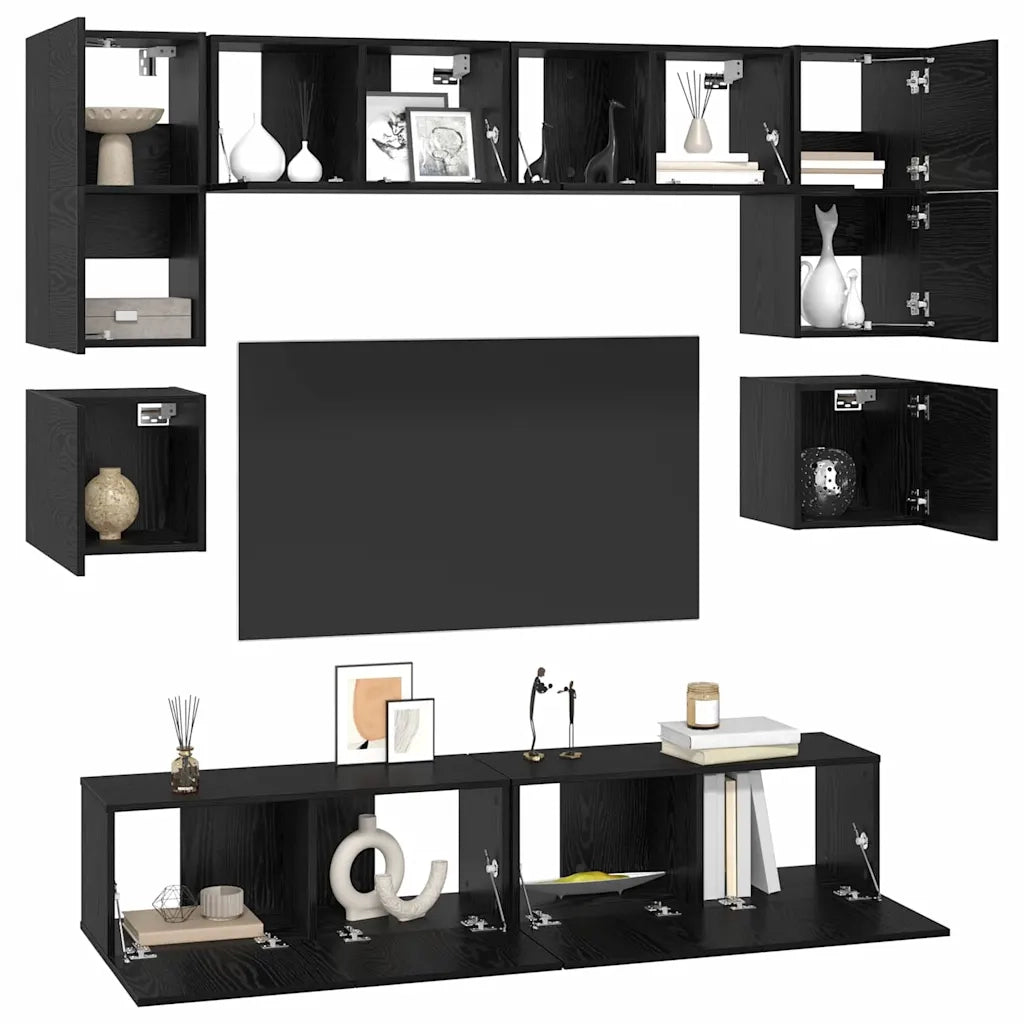 Set mobile TV 8 pcs Rovere Nero Legno multistrato 3393334
