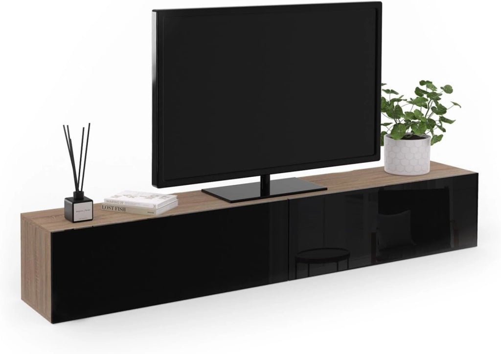 Mobile TV a parete 180 cm ELIO a 2 ante in legno e nero