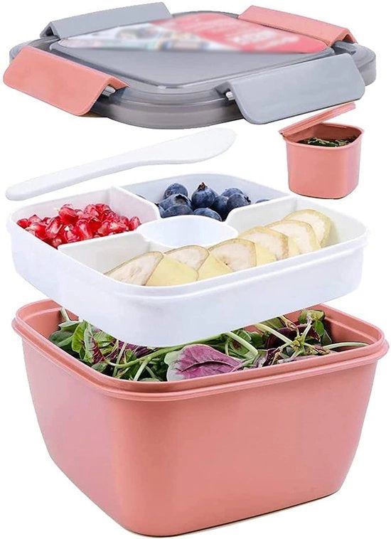 Lunchbox per adulti e bambini - 1500 ml - Materiale BPA e PVC libero - Con contenitore per salse e condimenti - Colore: Rosso