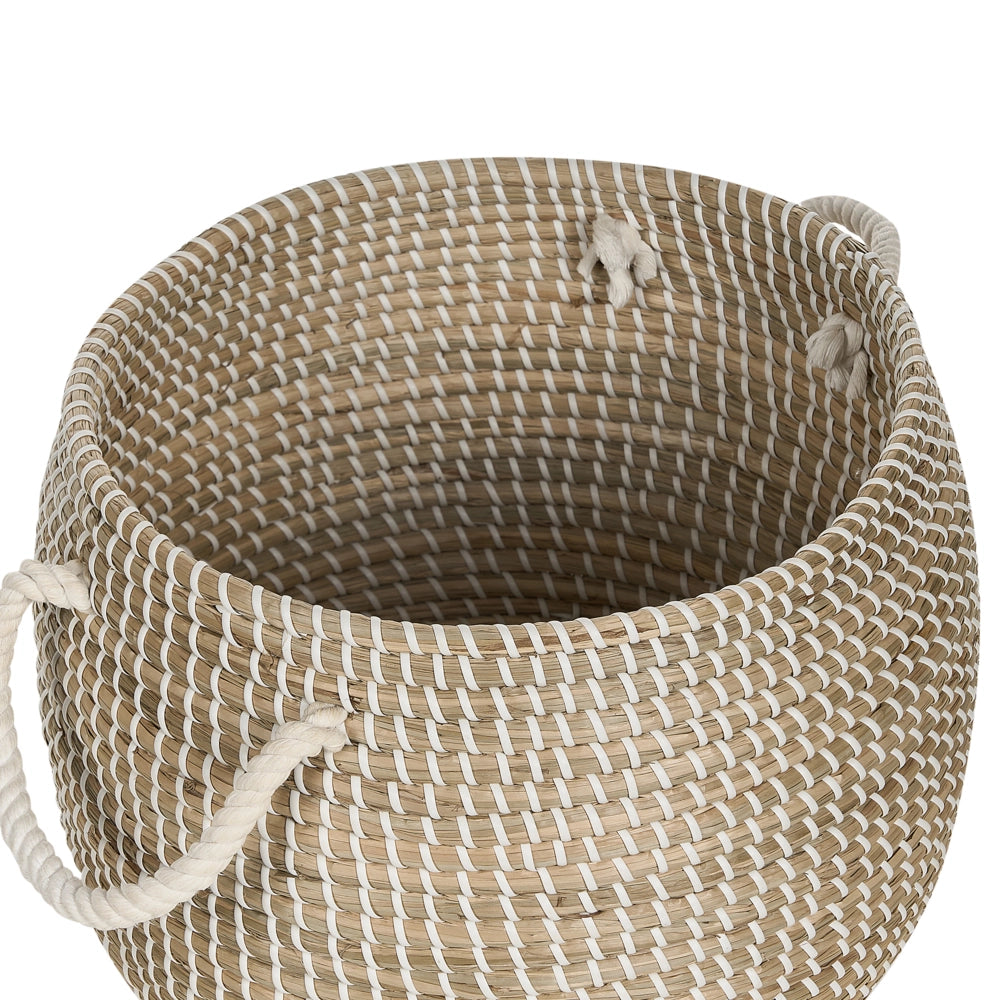 Cestino in seagrass naturale con manici, coperchio, intrecciato a mano, per la casa, per lo stoccaggio di accessori in stile boho.
