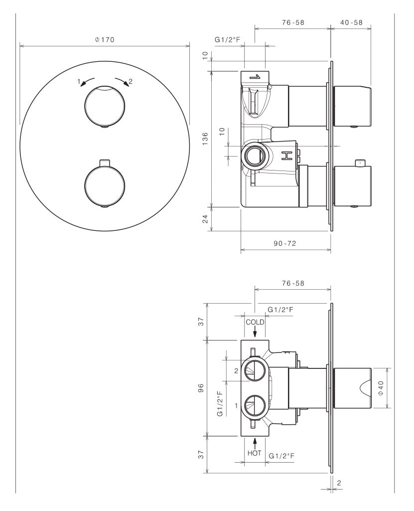 Rubinetto Miscelatore Monocomando Termostatico ad Incasso in Acciaio Inox Satinato Nilo