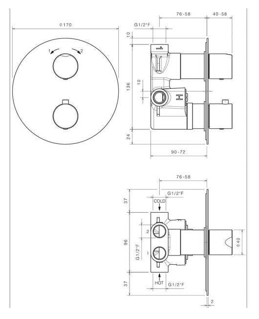 Rubinetto Miscelatore Monocomando Termostatico ad Incasso in Acciaio Inox Satinato Nilo