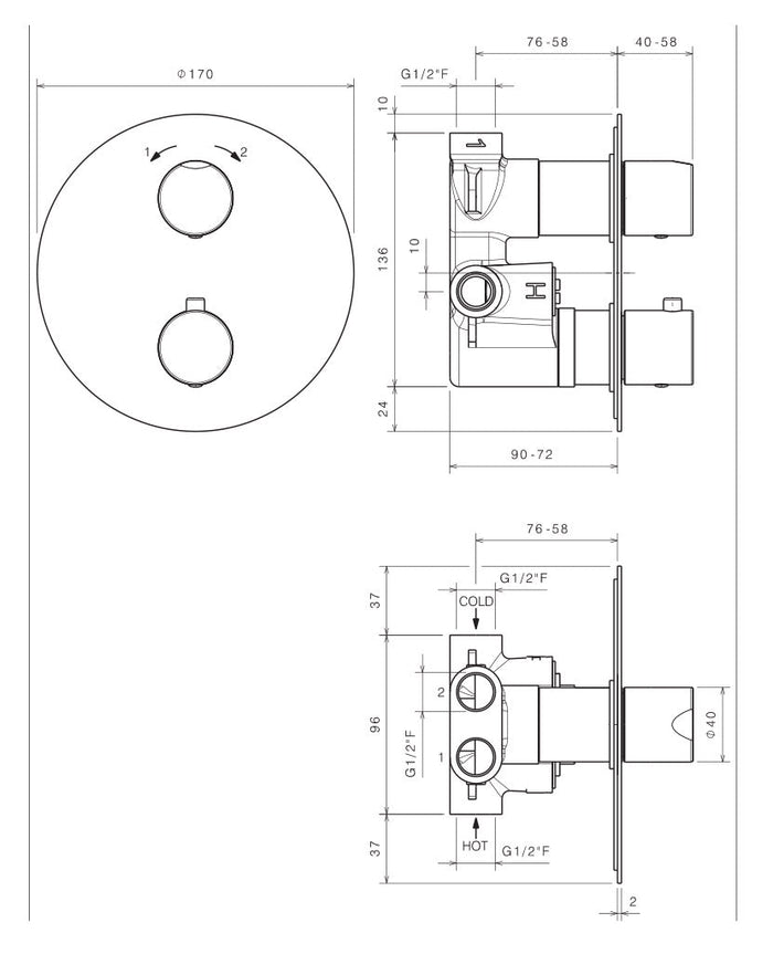Rubinetto Miscelatore Monocomando Termostatico ad Incasso in Acciaio Inox Satinato Nilo