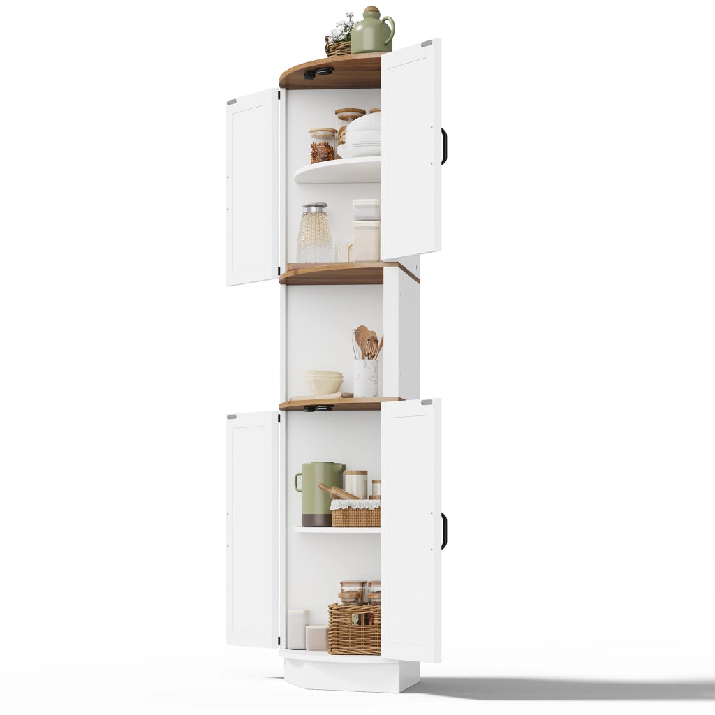 Mobile angolare con 2 ante 1 vano aperto e 4 ripiani vintage per cucina e soggiorno in MDF bianco 39,5 × 39,5 × 180 cm