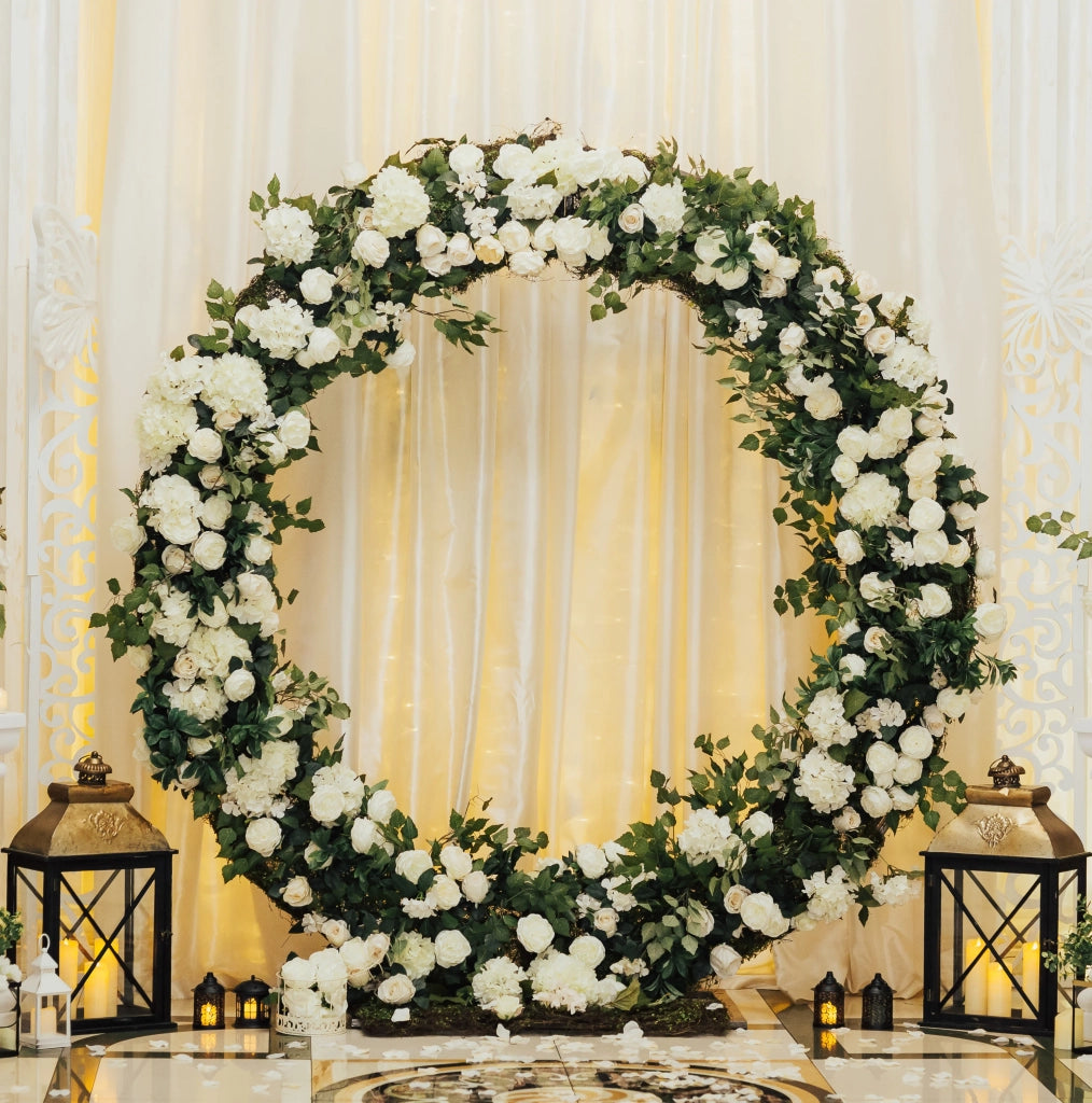 Kit Arco Palloncino Fiori Rotondo 200cm in Metallo Enorme Rimovibile Facile da Trasportare e Riutilizzabile Migliore Decorazione per Matrimoni Nozze Eventi Feste 2M & Fascette GRATIS - Bianco