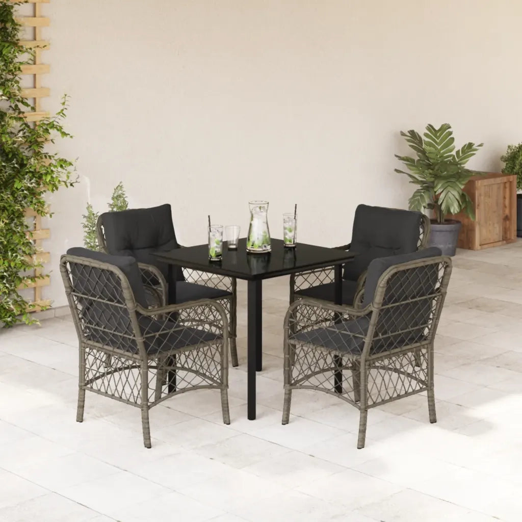 Set da Pranzo da Giardino 5 pz con Cuscini in Polyrattan Grigio 3212132