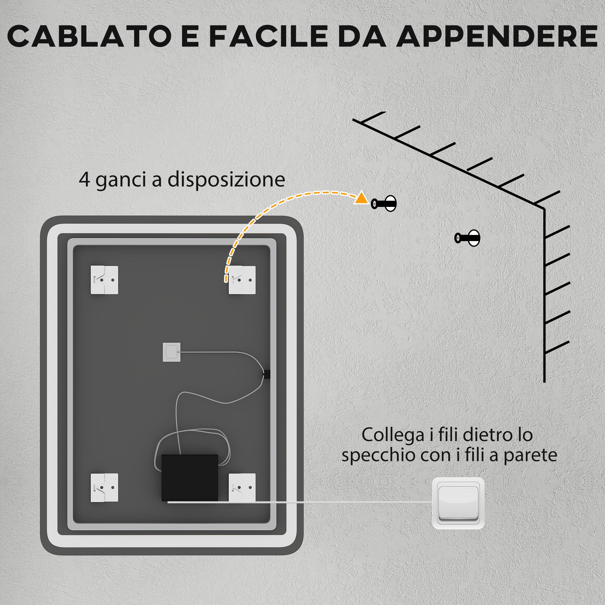Specchio Bagno 70x90 cm LED Touch con Luce Dimmerabile a 3 Temperature e Antiappannamento