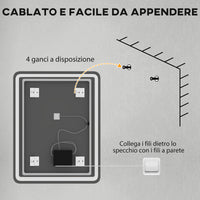 Specchio Bagno 70x90 cm LED Touch con Luce Dimmerabile a 3 Temperature e Antiappannamento