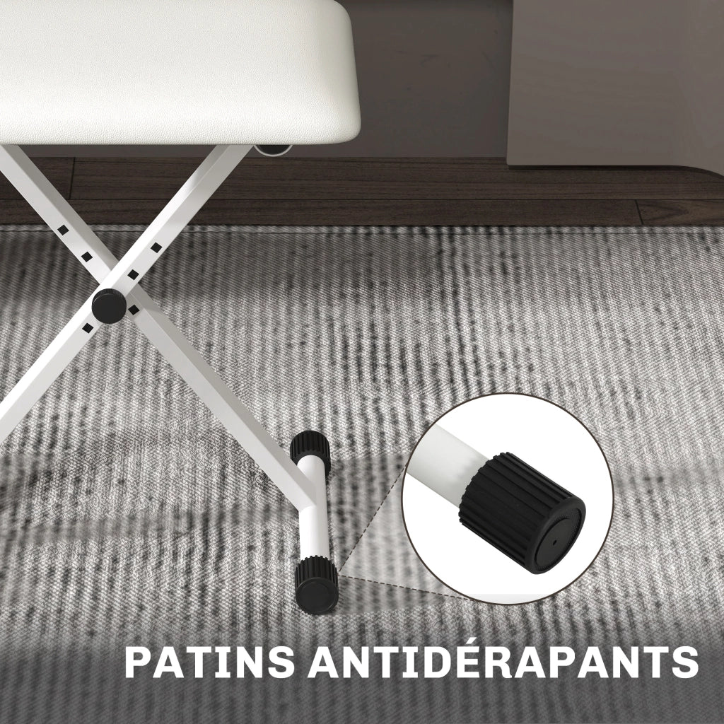 Sgabello da piano regolabile in altezza ¨C zephmum ¨C imbottito in PU, 39x29x37-47 cm, bianco