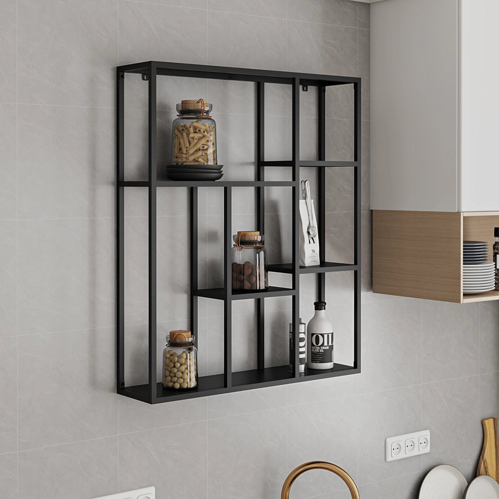 Scaffale da Parete Jämijärvi in Acciaio con Scomparti Aperti 90 x 75 x 18 cm Nero, opaco [en.casa]
