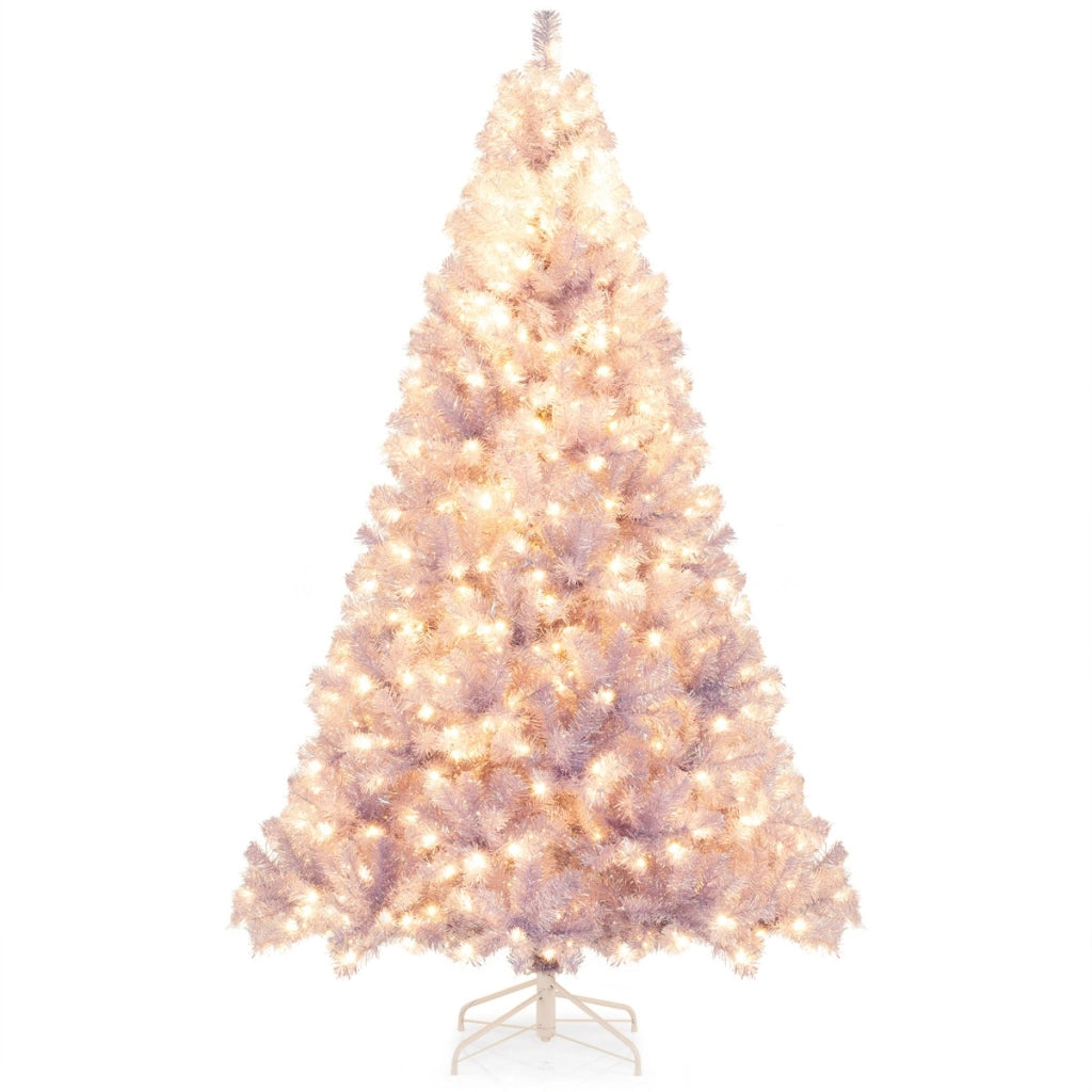 Albero di natale preilluminato alto 180 cm con 688 rami folti, Albero artificiale di 250 luci LED bianco caldo Viola-Alberi di Natale