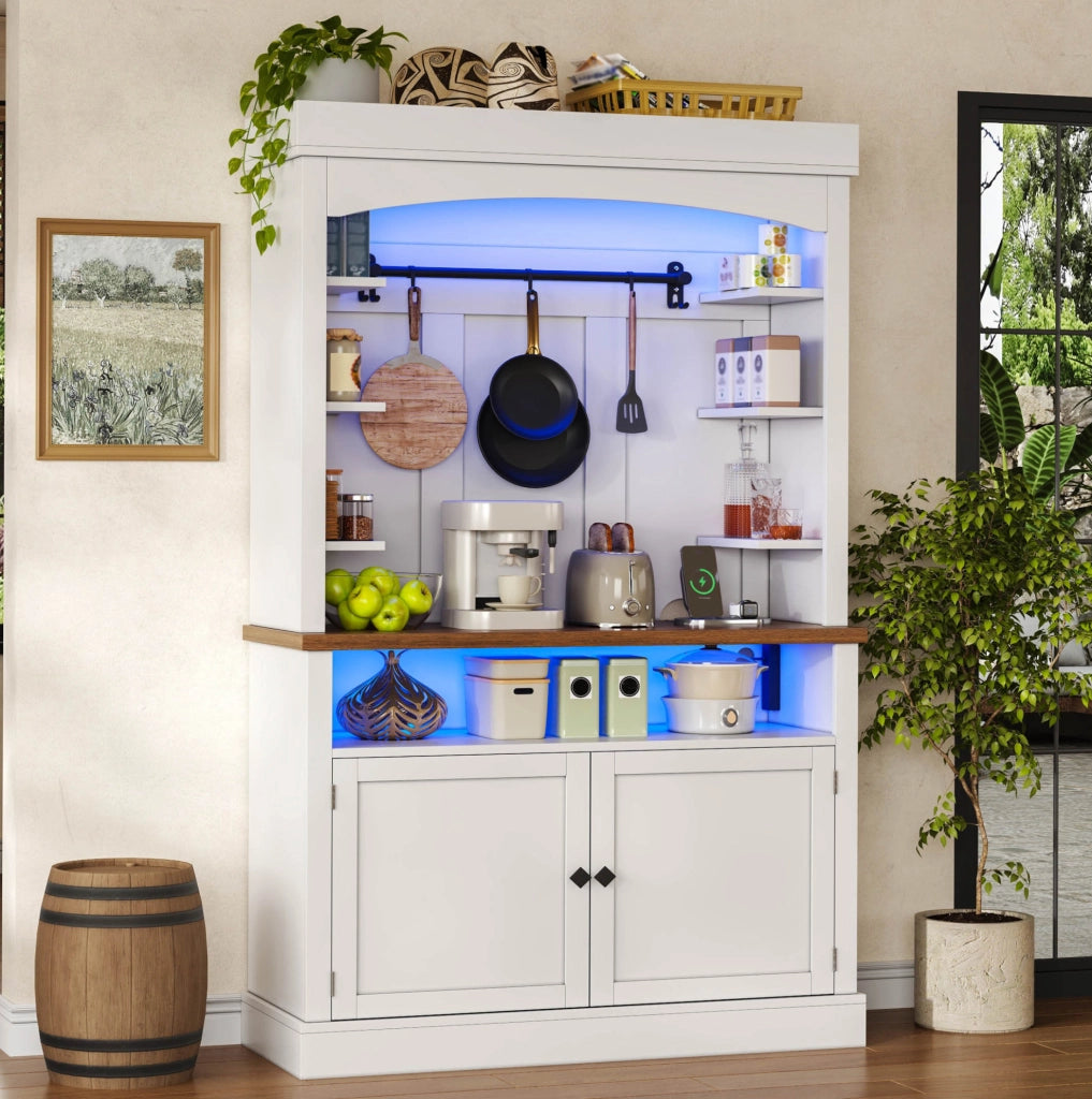 Armadio cucina 183 cm bianco con LED RGB, prese USB e ripiani