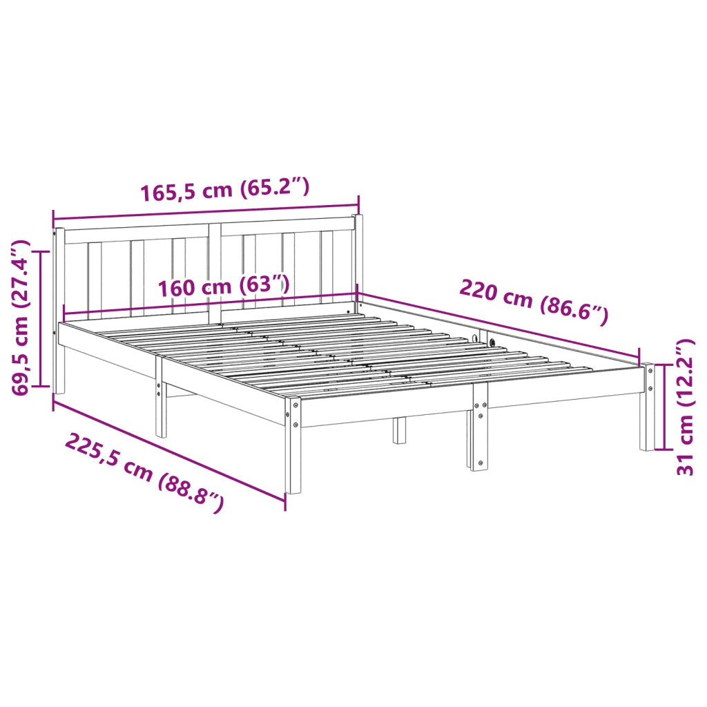 Letto Extra Lungo senza Materasso 160x220 cm in Legno di Pino 852451