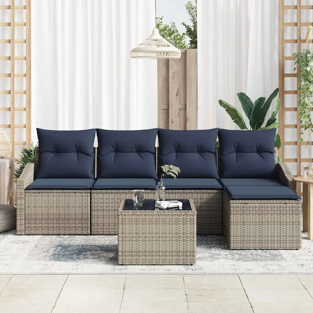 Set di divani con cuscino 6 pcs Grigio e Blu Navy polyrattan 3355364