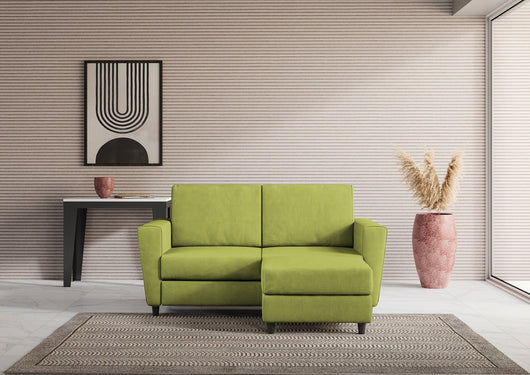 Divano 2 Posti con Pouf 152x155x85 cm Yasel in Tessuto Verde