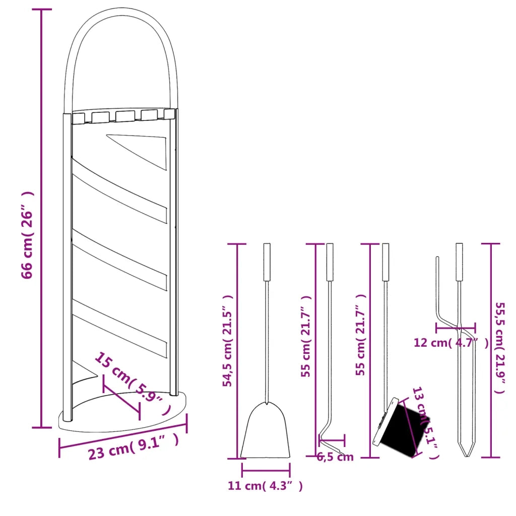 Set Attrezzi per Caminetto 5 pz 23x15x66 cm in Acciaio 156373