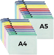 Documentetasse per A4 e A5 con chiusura a rilievo - 20 pezzi, cartellina in plastica in 5 colori, per la conservazione di piccoli oggetti, cosmetici, accessori da viaggio, ecc.