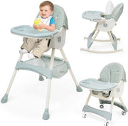 Sedie da Pranzo per Bambini 3 in 1 con Piatto Rimovibile e Ruote - Verde