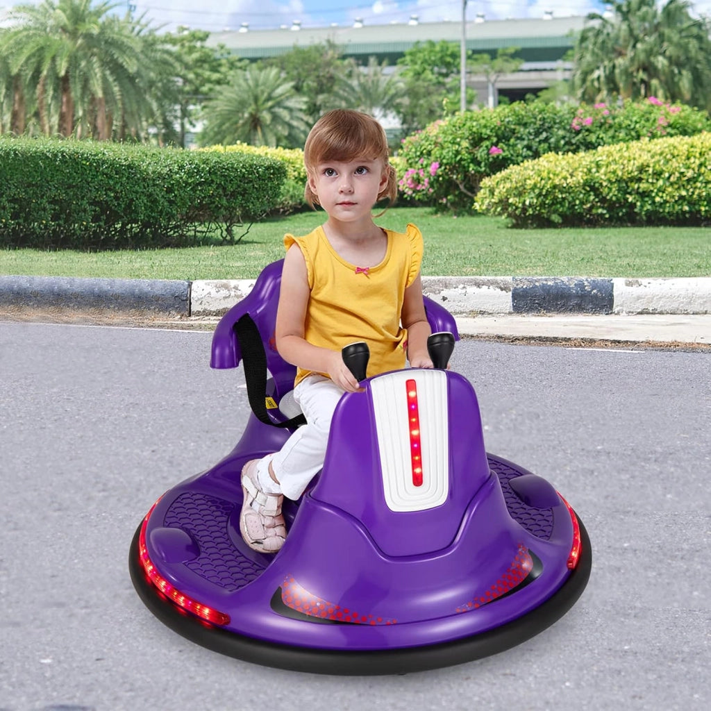 6V Autoscontro Elettrico per Bambini, Veicolo Elettrico con Telecomando, Girevole a 360°, Luci LED Colorate e Cintura di Sicurezza Regolabile, 37-95 Mesi (Viola)