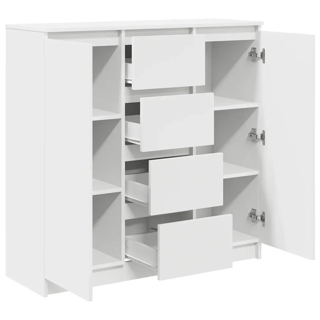 Credenza | Madia | Buffet da pranzo | Armadio da pranzo con Cassetti Bianco 100,5x35x98,5 cm Legno Multistrato
