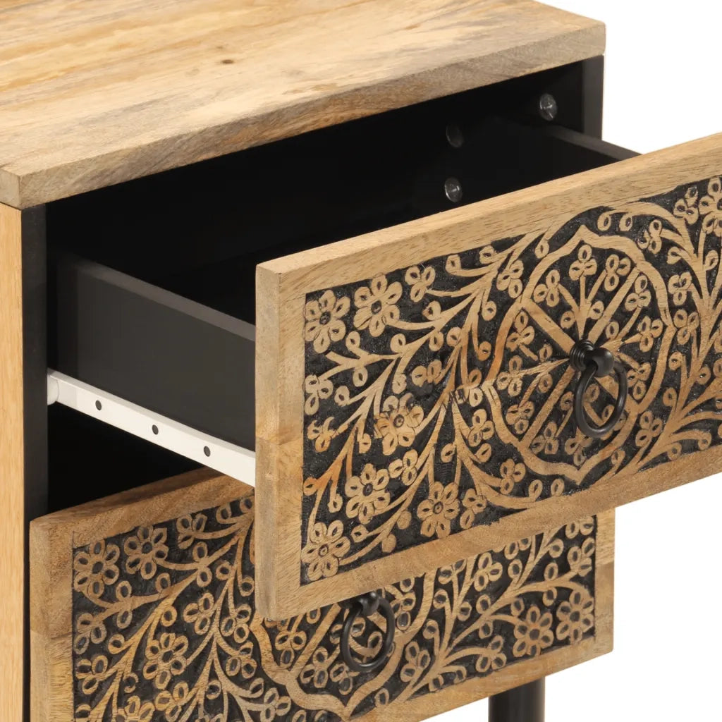 Set di 2 Comodini | Armadio da Notte | Mobiletto da notte 40x33x46 cm in Legno Massello di Mango