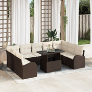 Set di Divani da Giardino in 10 Pezzi con Cuscini Marrone Rattan Sintetico