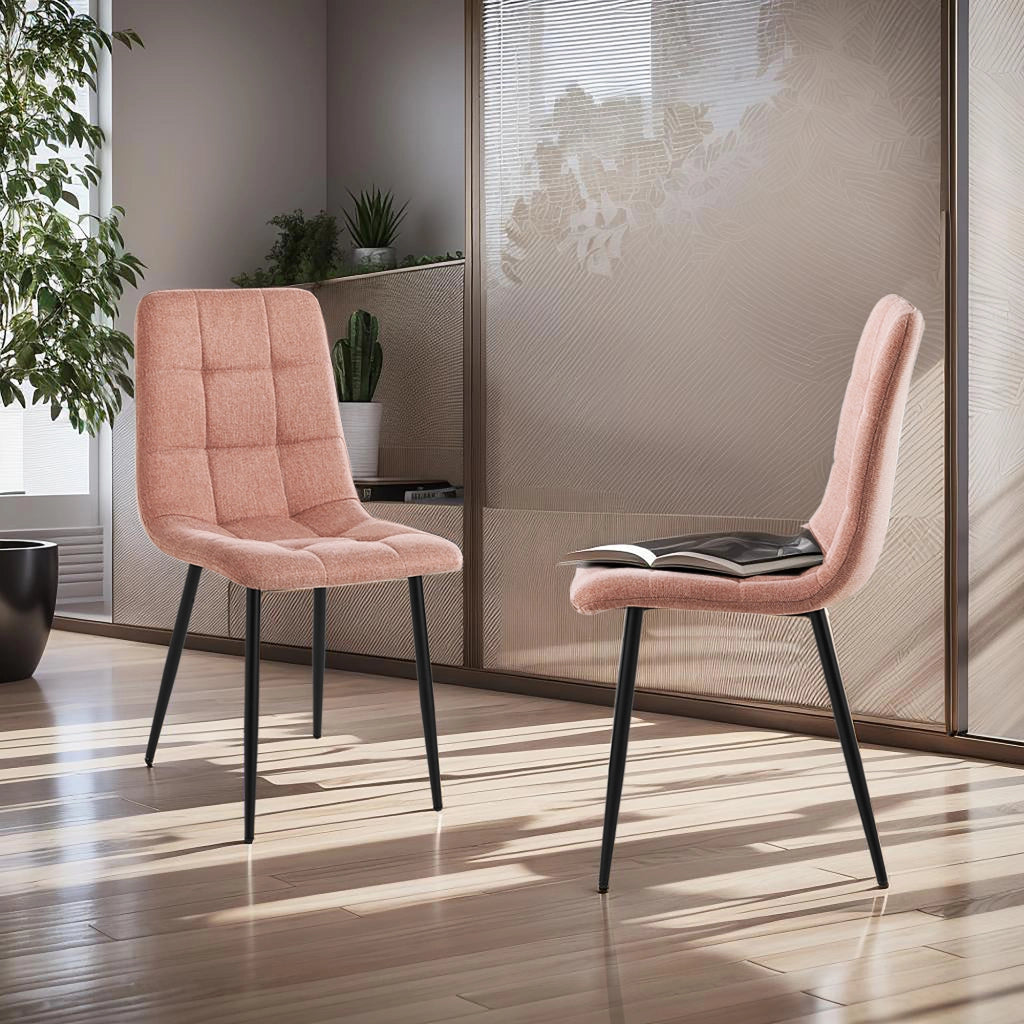 Sedia CORFU-B PINK in velluto rosa trapuntato con gambe nere