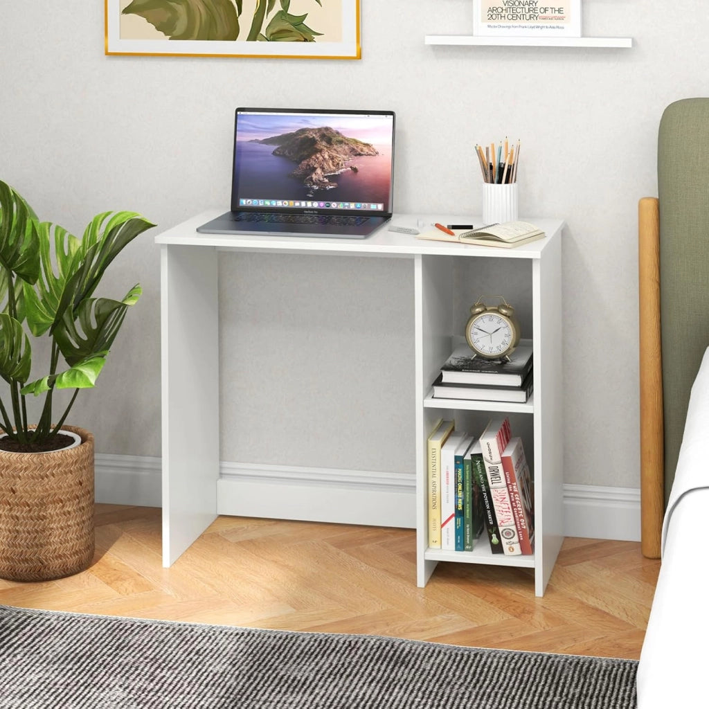 Scrivania da Ufficio, Scrivania con Libreria da Ufficio, Scrittoio con 2 Ripiani, Tavolo in Stile Moderno, per Ufficio, Soggiorno, Camera da Letto, Studio (Bianco)