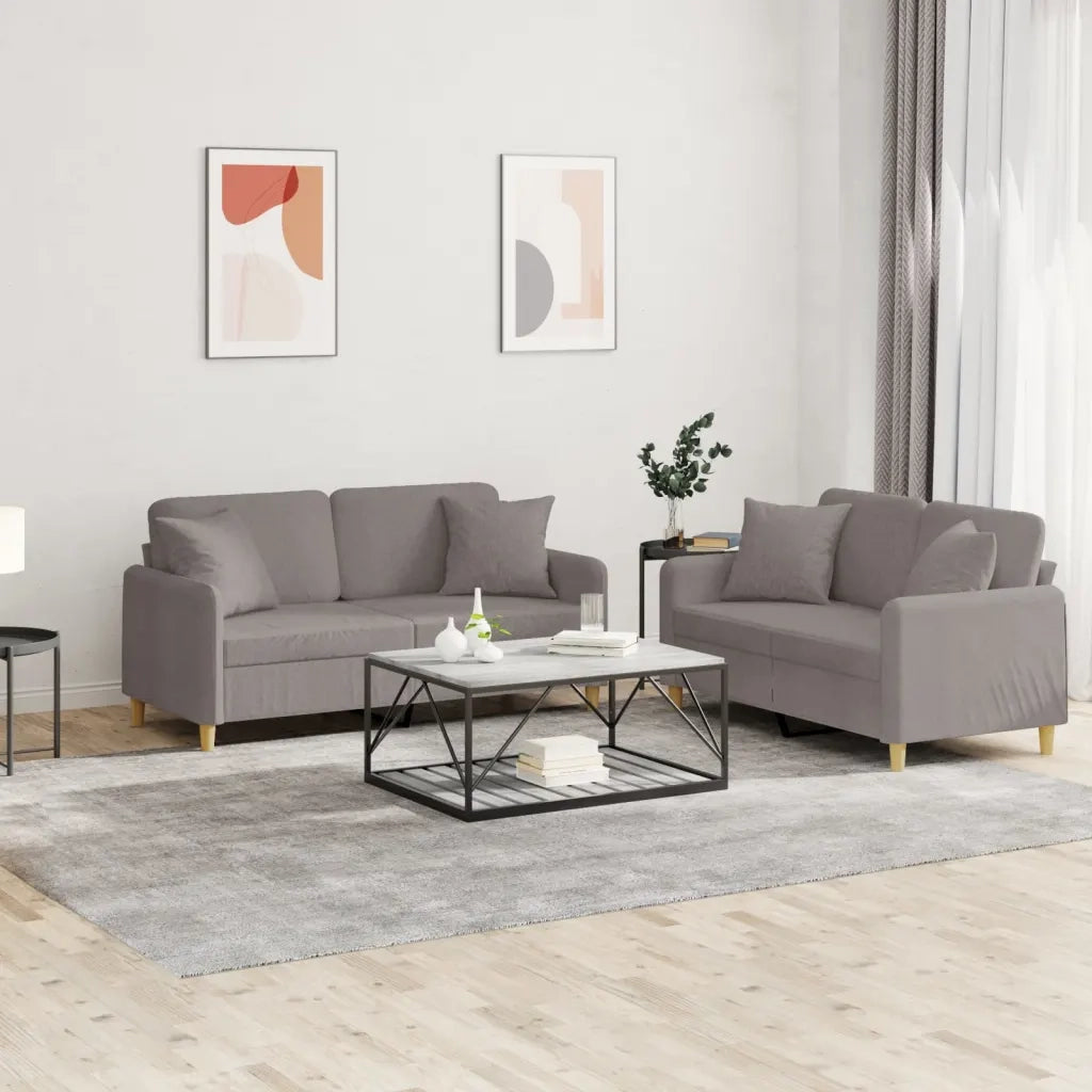 Set Divani 2 pz con Cuscini Tortora in Tessuto