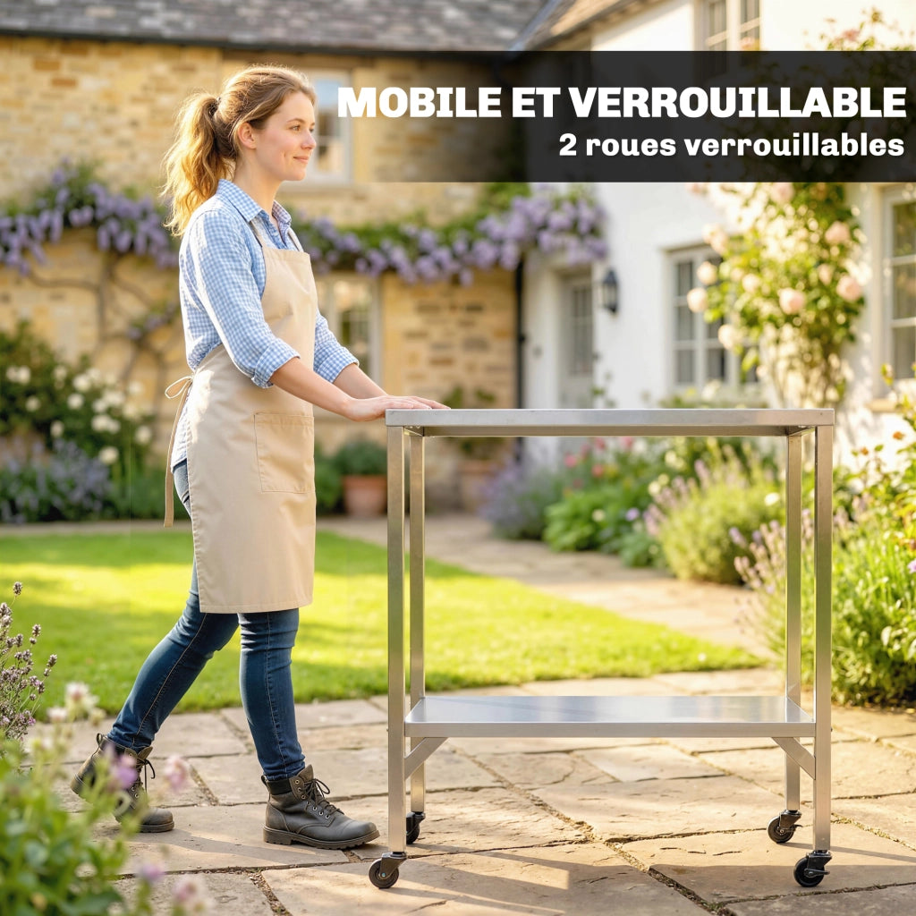 Carrello Barbecue con Piano Lavoro ¨C zephmum ¨C Argento Acciaio Inox 85x60x92cm