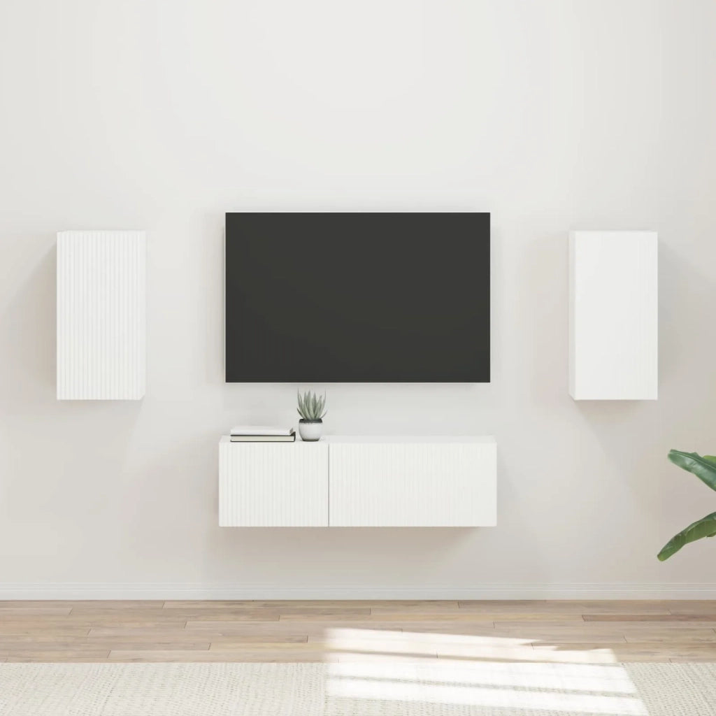 Set di Mobiletto da TV a Parete 4 pcs Bianco Legno multistrato 3408907