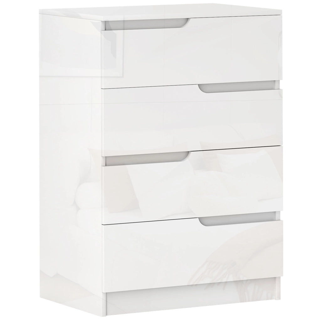 Cassettiera 4 Cassetti Moderna e Minimal in Legno, 60x40x85 cm, Bianco Lucido
