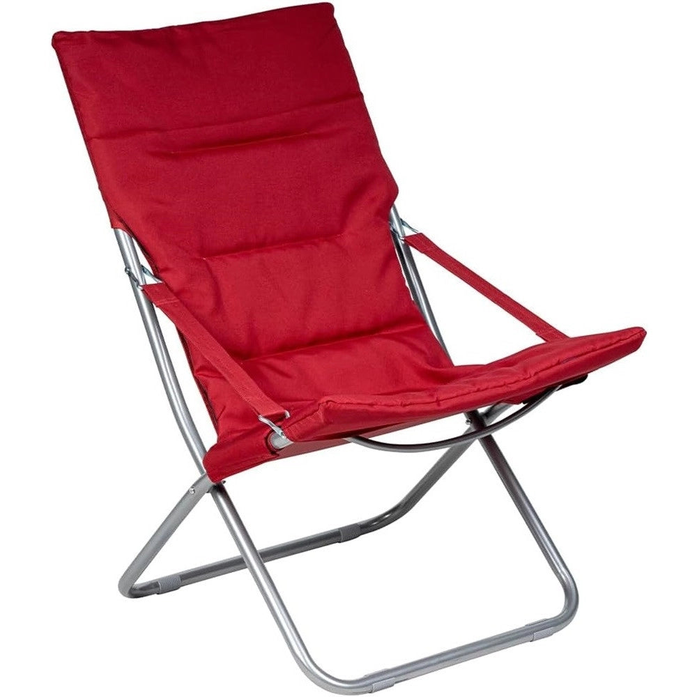 Trade Shop - Spiaggina Sedia Canapone In Acciaio Tessuto Imbottito Pieghevole Relax Rosso 3994182 -