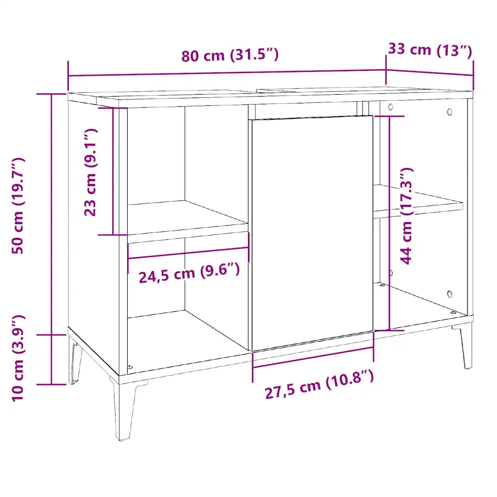 vidaXL Mobile Lavabo Legno Antico 80x33x60 cm in Legno Multistrato