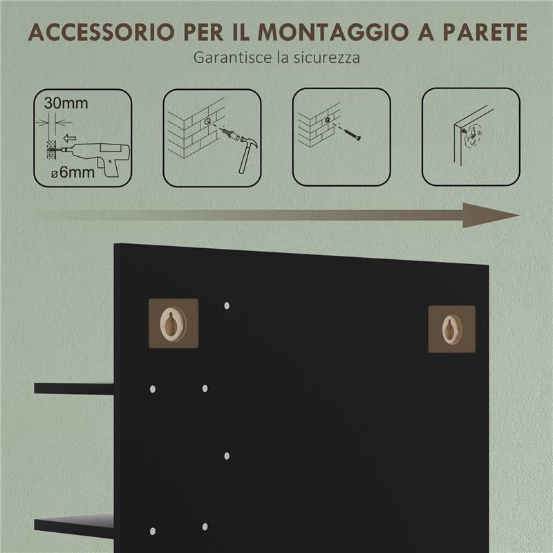 SPECCHIERA BAGNO MODERNA DA PARETE A 4 RIPIANI IN LEGNO, 45X15X58.5CM, NERO