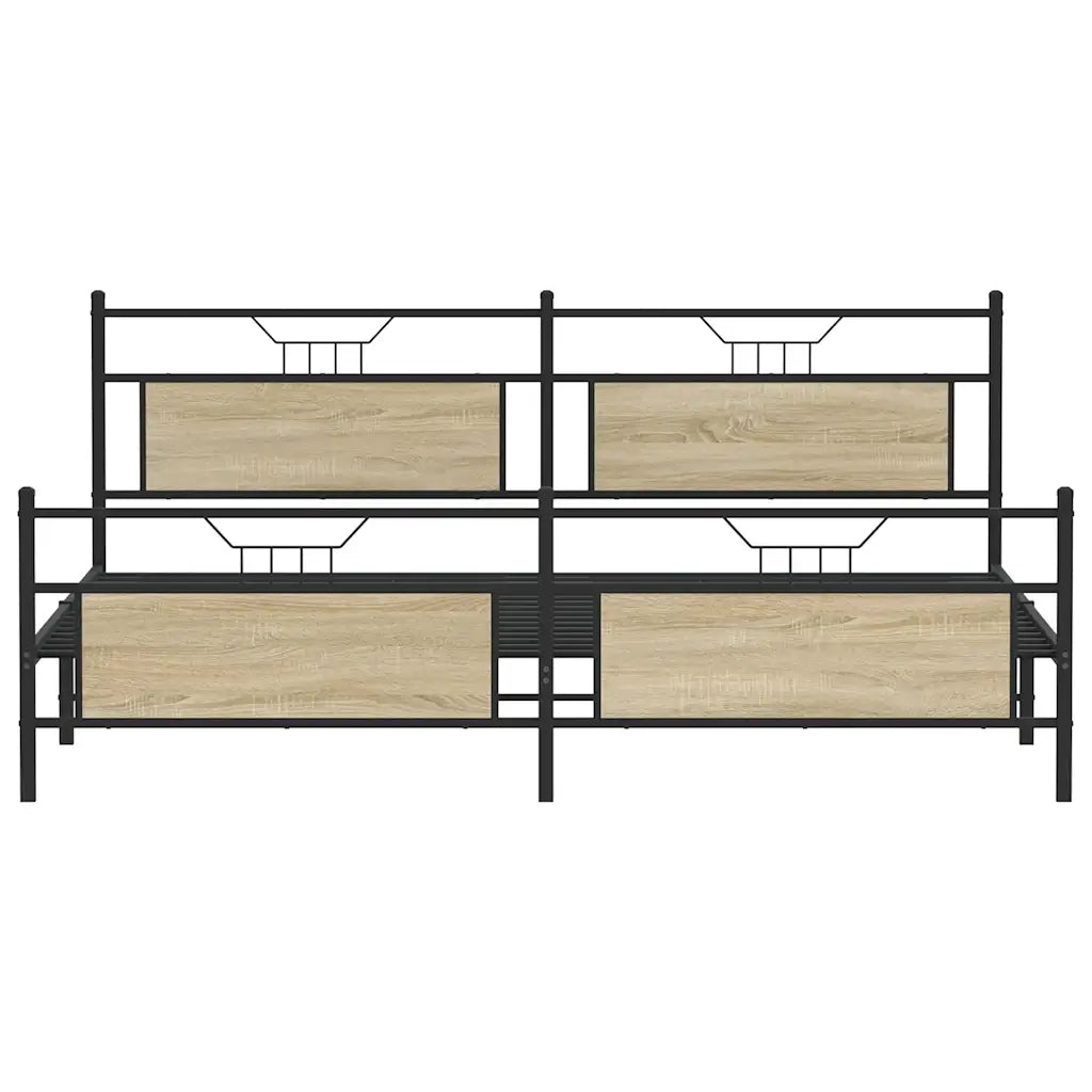 Letto matrimoniale | Letto per adulti | Giroletto senza Materaso in Metallo Rovere Sonoma 193x201 cm