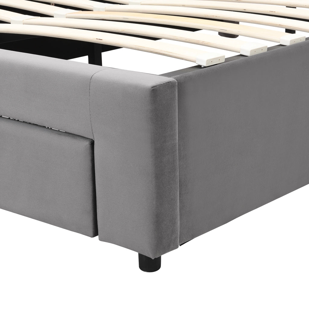 Letto Contenitore 140×200 cm; Letto Matrimoniale con Vano; 2 Cassetti e Testiera Regolabile; senza Materasso; Grigio